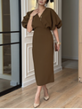 Puff Sleeve Waist-Defining Midi Dress