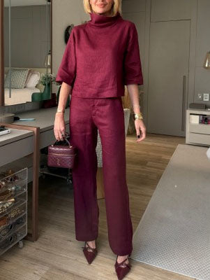 Solid Two Piece Pants Set