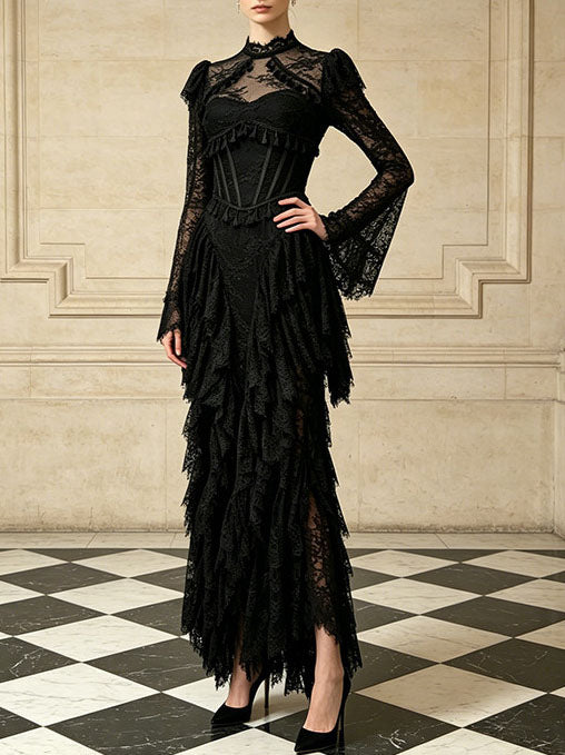 Lace Backless Slim-Fit Maxi Dress