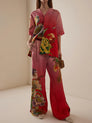 Gradient Color Floral Print Pants Set