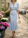 Lace Paneled Printed Midi Dress