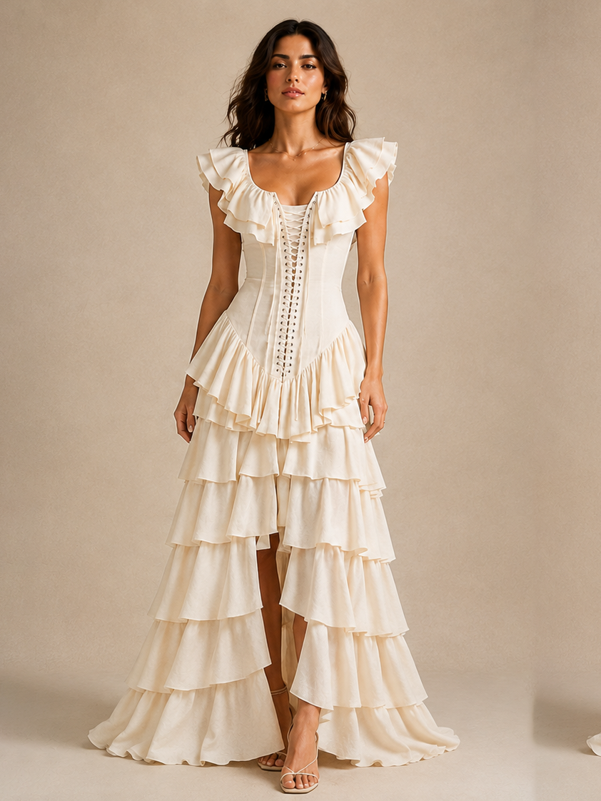 Ruffled Front Tie Maxi Dress