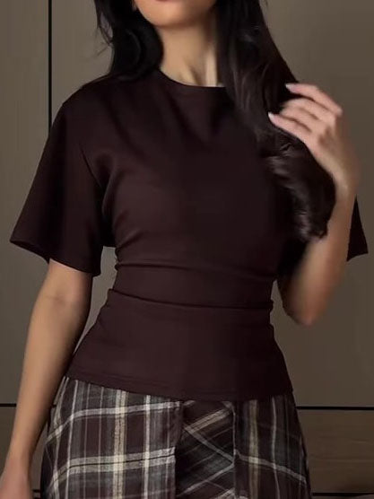 Solid Color Tie-Waist Slimming Casual T-Shirt