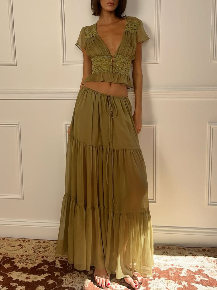 Elegant Lace Two Piece Skirt Set