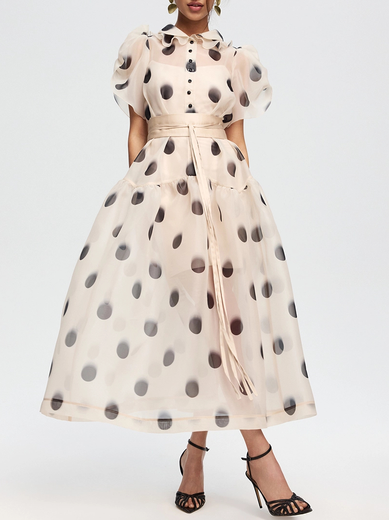 Elegant Polka Dot Organza Midi Dress