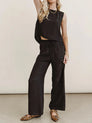 Ensemble pantalon large brodé de fleurs