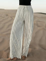 Cotton Striped Fringe Hem Wide Leg Pants
