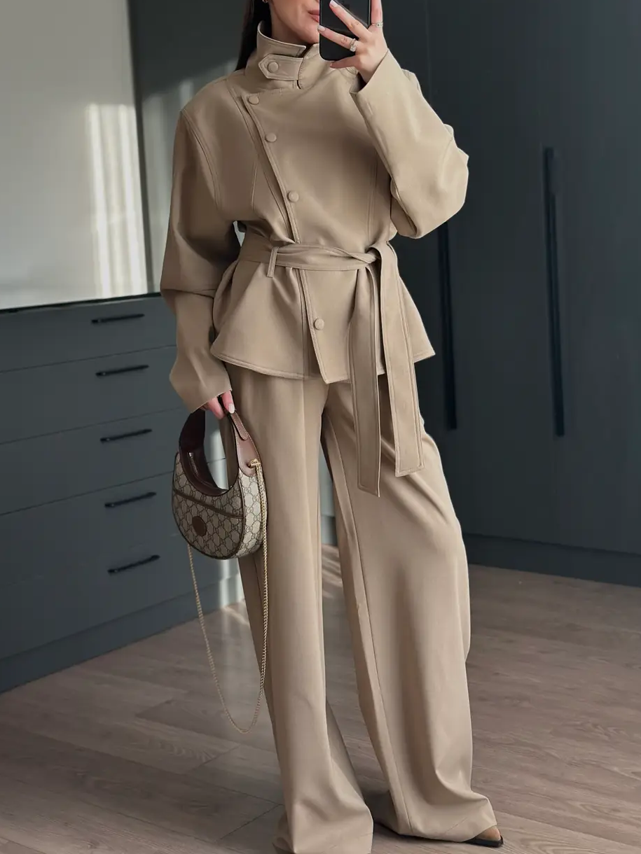Stand Collar Jacket & Pants Set