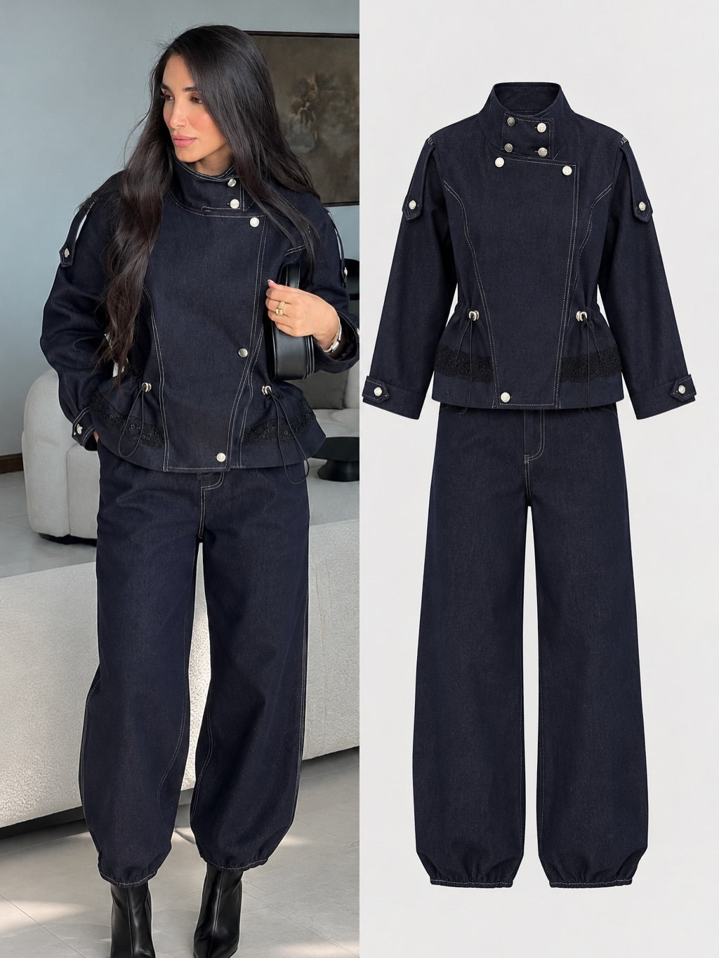 Designer Denim Two-Piece Pants Set