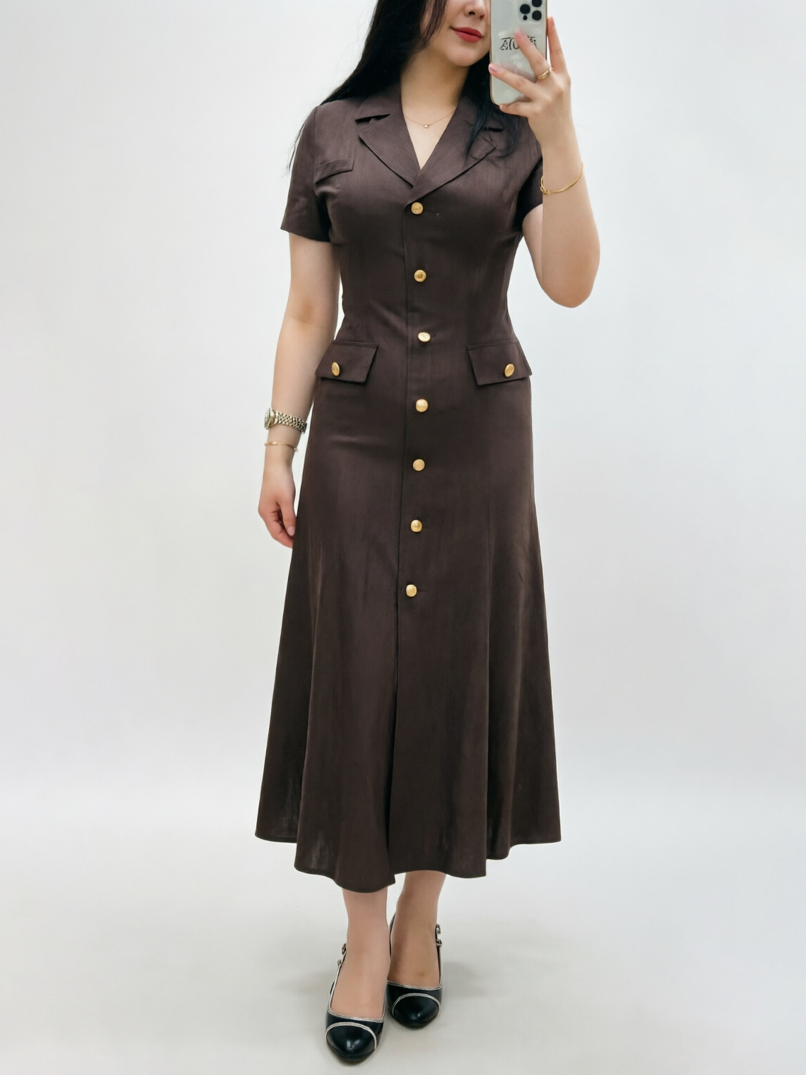 Button-Front Slit Maxi Dress