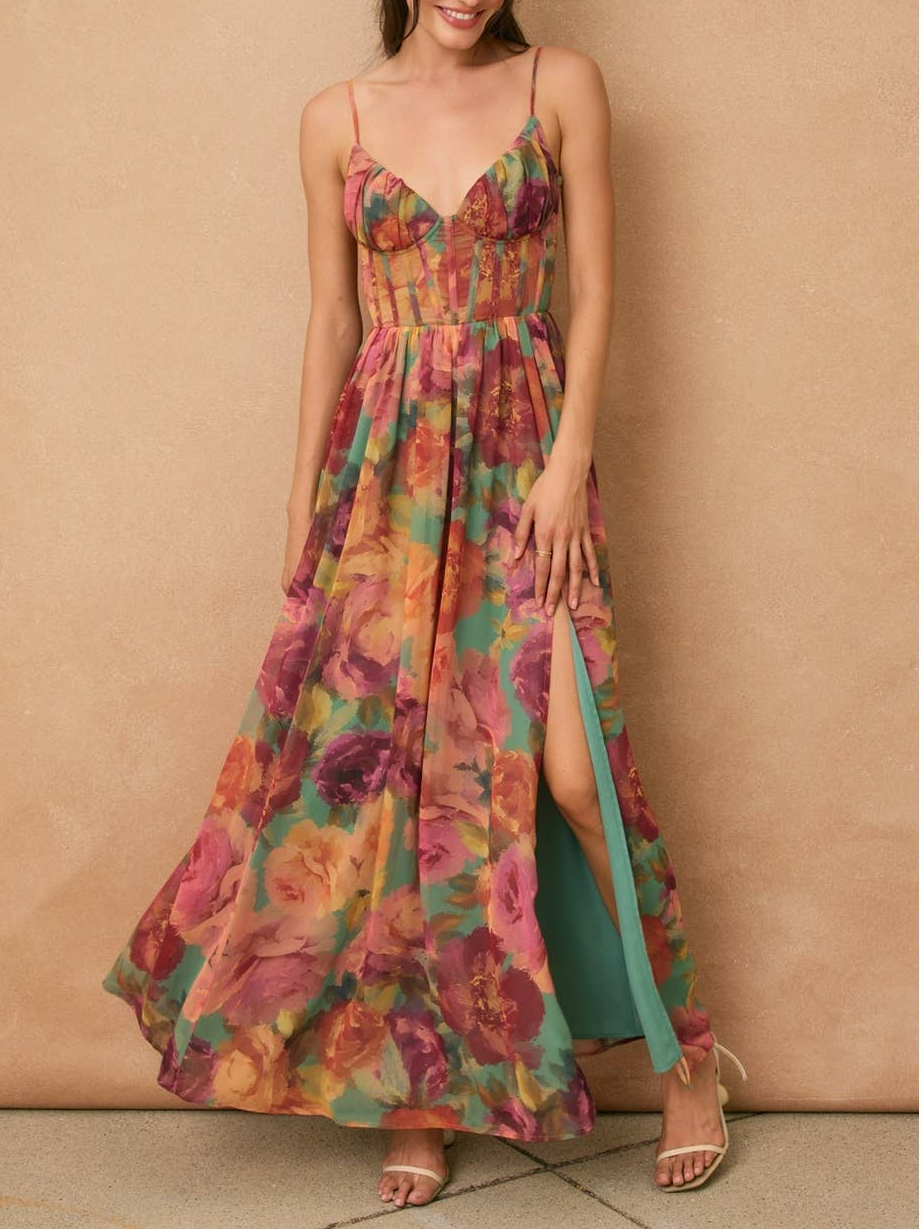 Robe mi-longue à manches lanternes et imprimé graffiti, nouée à la taille