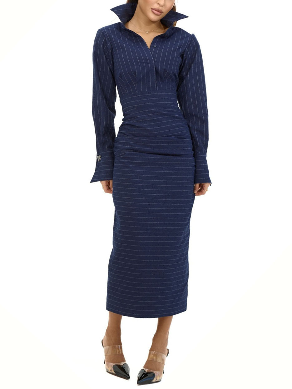 Striped Slim-Fit Midi Shirtdress