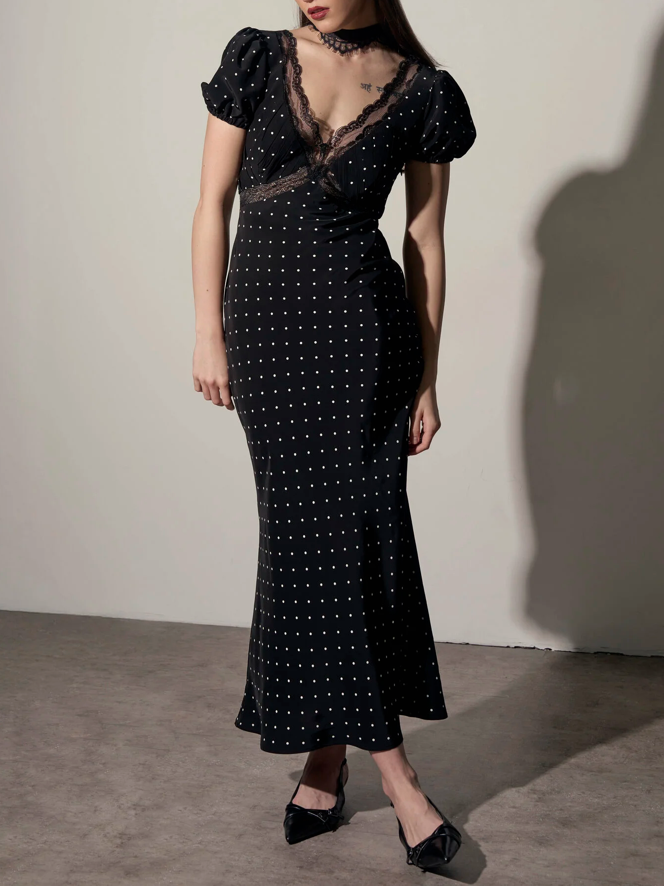 Parisian Style Polka Dot Midi Dress