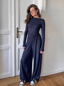 Chemise à col châle à rayures avec pantalon