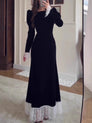Square-Neck Velvet & Lace-Trimmed Maxi Dress