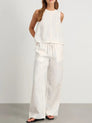Ensemble pantalon large brodé de fleurs