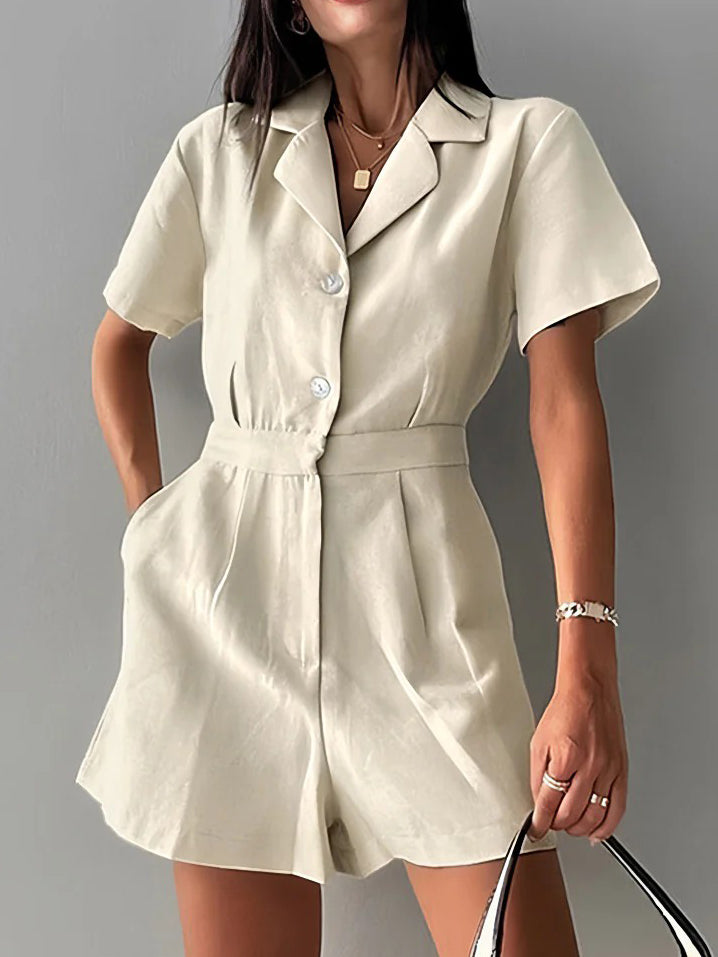 Solid Button Up High Waisted Romper