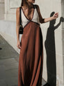 Color Block Sleeveless Backless Maxi Dress