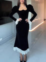 Velvet & Lace-Trimmed Maxi Dress