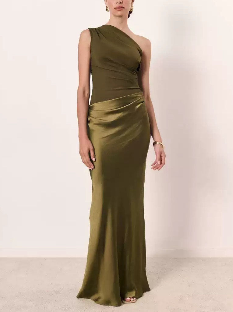 Asymmetric Shoulder Bodycon Maxi Dress