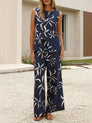 Floral Print Irregular Placket Pants Set