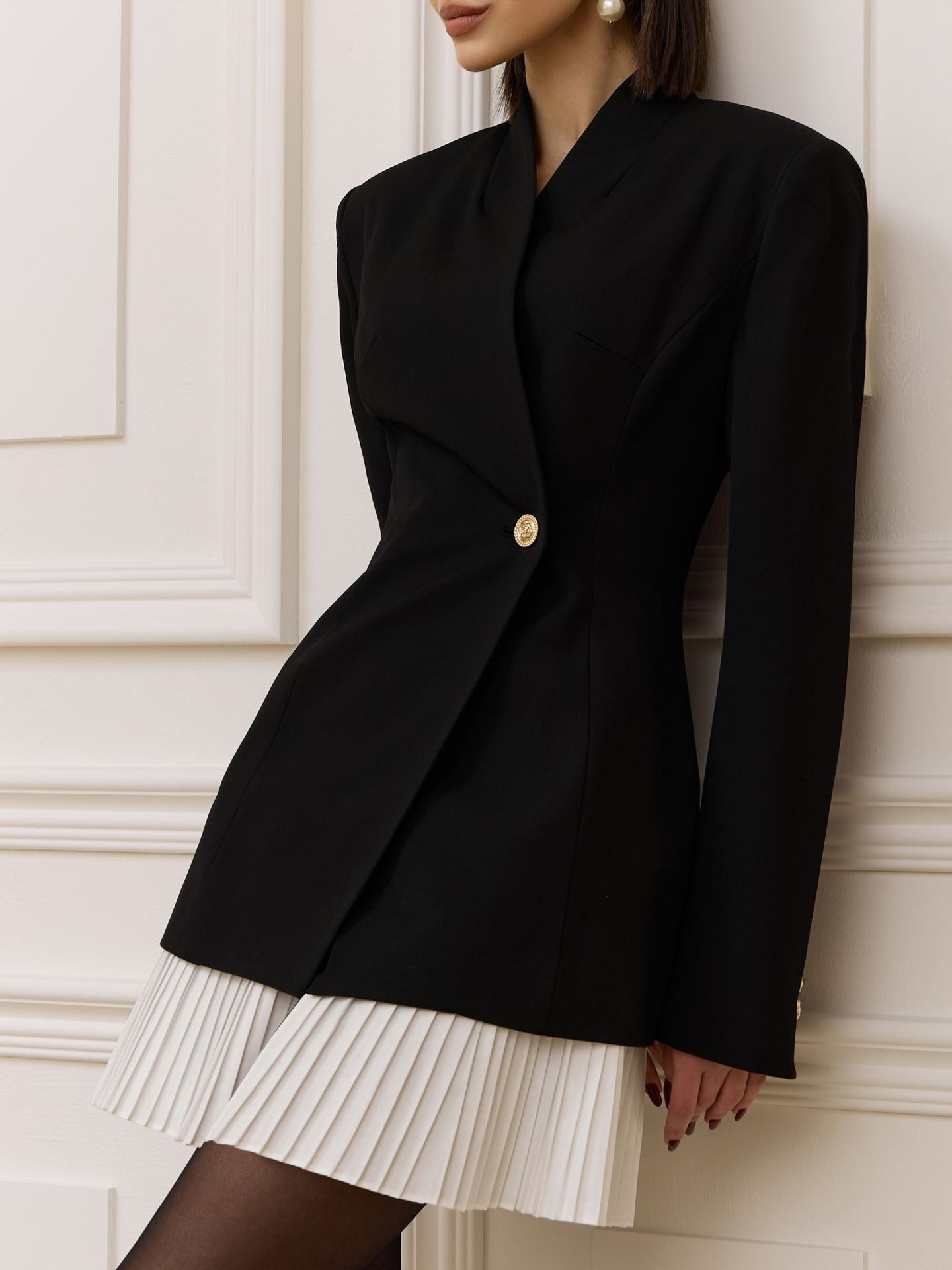 Contrast Pleated Hem Blazer Dress