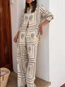 Casual Print Long Sleeve Shirt With Pants Set