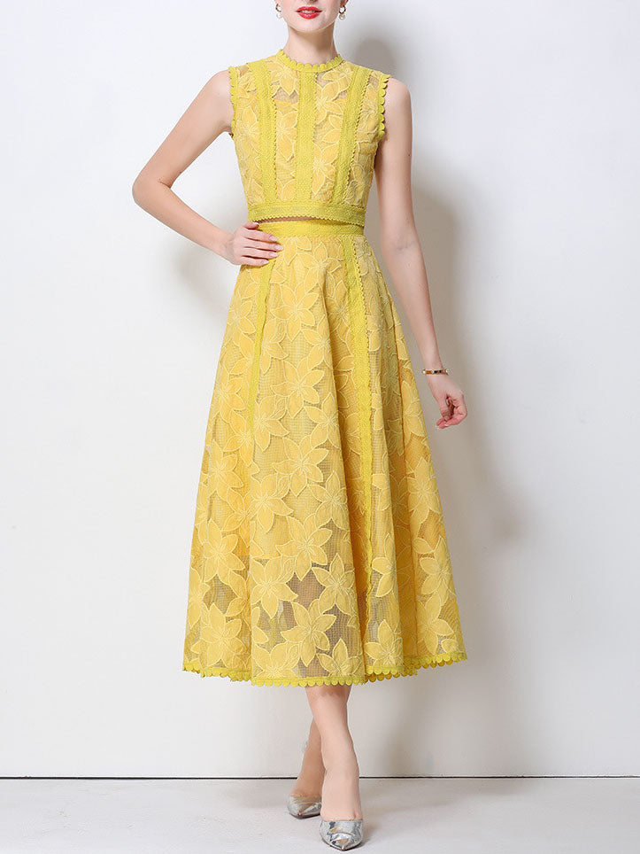 Vintage Lace Embroidered Two-Piece Skirt Set
