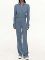 Slim-Fit Zip-Up Cardigan & Straight-Leg Pants Knit Set