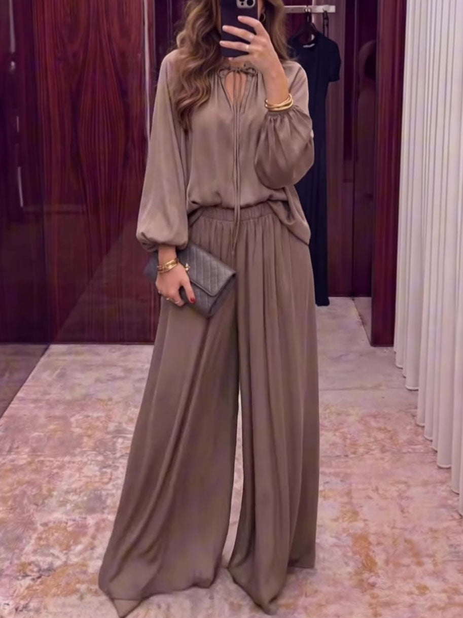 Robe mi-longue à manches lanternes et imprimé graffiti, nouée à la taille