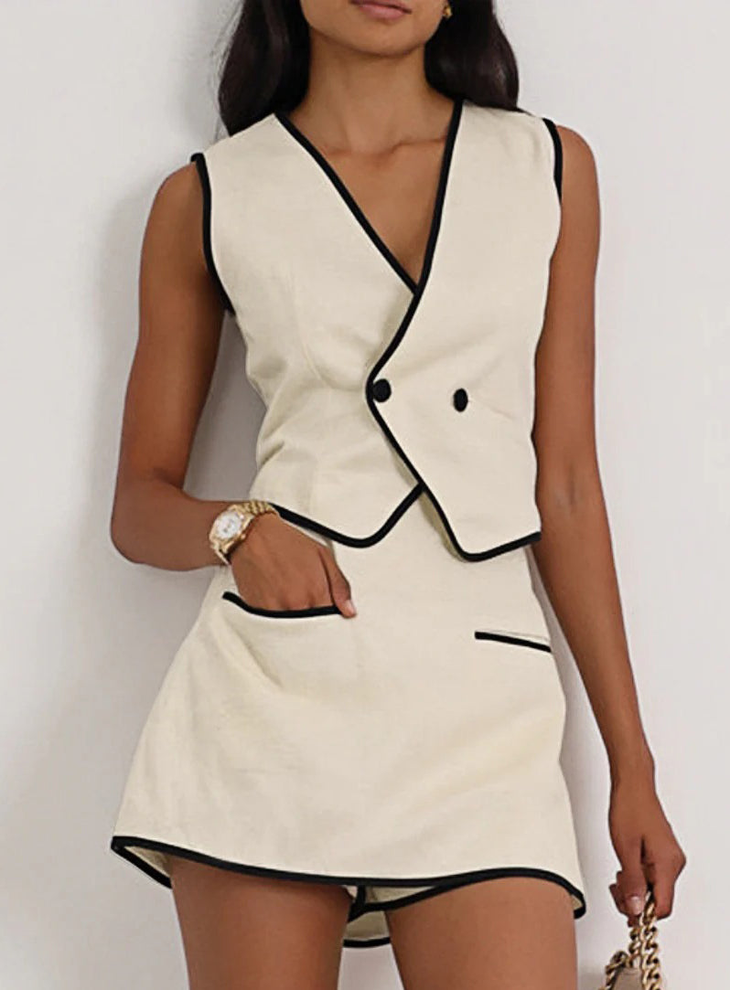 V Neck Sleeveless Vest Shorts Set