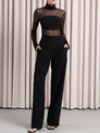 Chemise à col châle à rayures avec pantalon