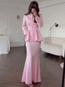 Vintage Elegant Long Sleeve Skirt Set