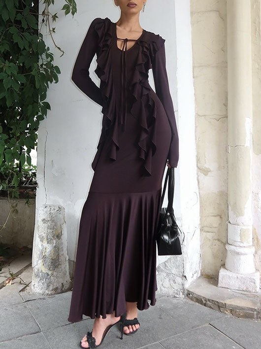 Slim Fit Bodycon Flounce Hem Maxi Dress