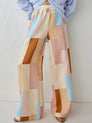 Colorblocked Plaid Wide Leg Pants