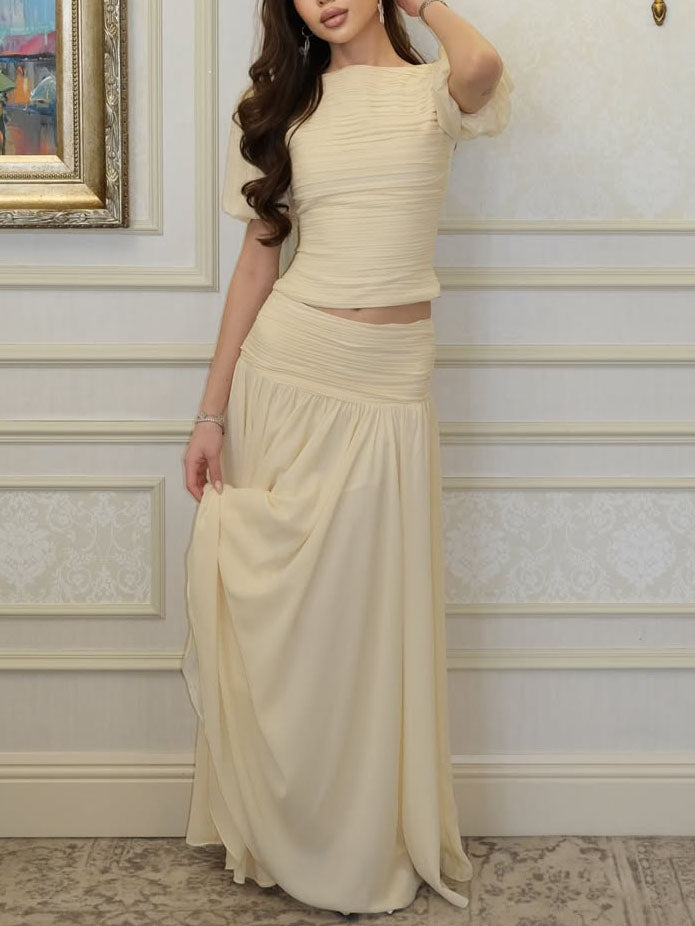 Puff Sleeve Elegant Two-Piece Skirt Set