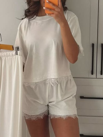 Comfort Lace Paneled Two-Piece Set