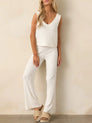 Solid V Neck Sleeveless Pants Set