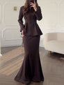 Vintage Elegant Long Sleeve Skirt Set