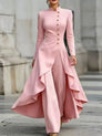 Waist-Defining Longline Blazer & Wide-Leg Pants Set