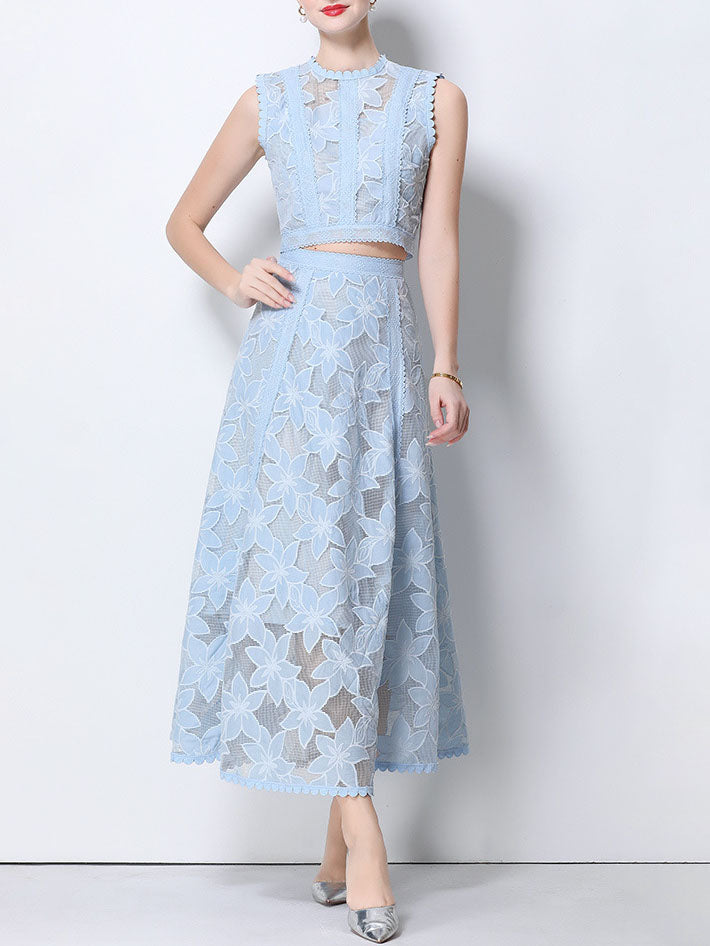 Vintage Lace Embroidered Two-Piece Skirt Set