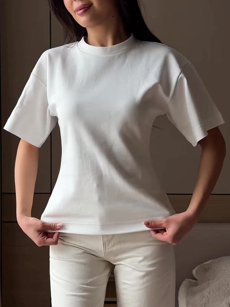 Solid Color Tie-Waist Slimming Casual T-Shirt