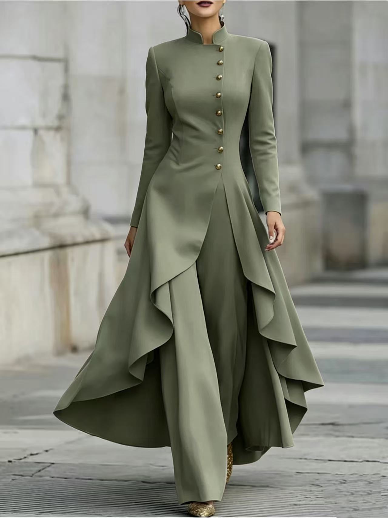 Robe mi-longue à manches lanternes et imprimé graffiti, nouée à la taille