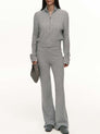 Slim-Fit Zip-Up Cardigan & Straight-Leg Pants Knit Set