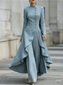 Waist-Defining Longline Blazer & Wide-Leg Pants Set