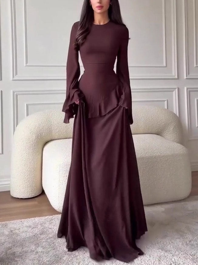 Slim-Fit Long-Sleeve Waist-Cinching Maxi Dress