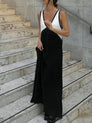Color Block Sleeveless Backless Maxi Dress