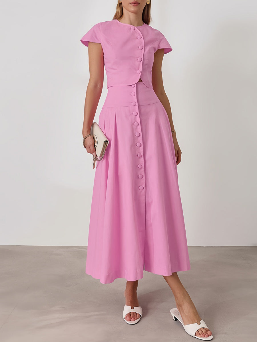 Solid Irregular Placket Skirt Set