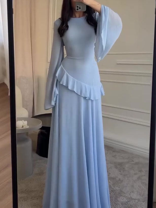 Slim-Fit Long-Sleeve Waist-Cinching Maxi Dress