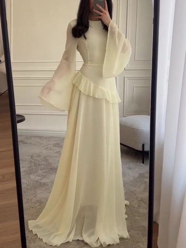 Slim-Fit Long-Sleeve Waist-Cinching Maxi Dress